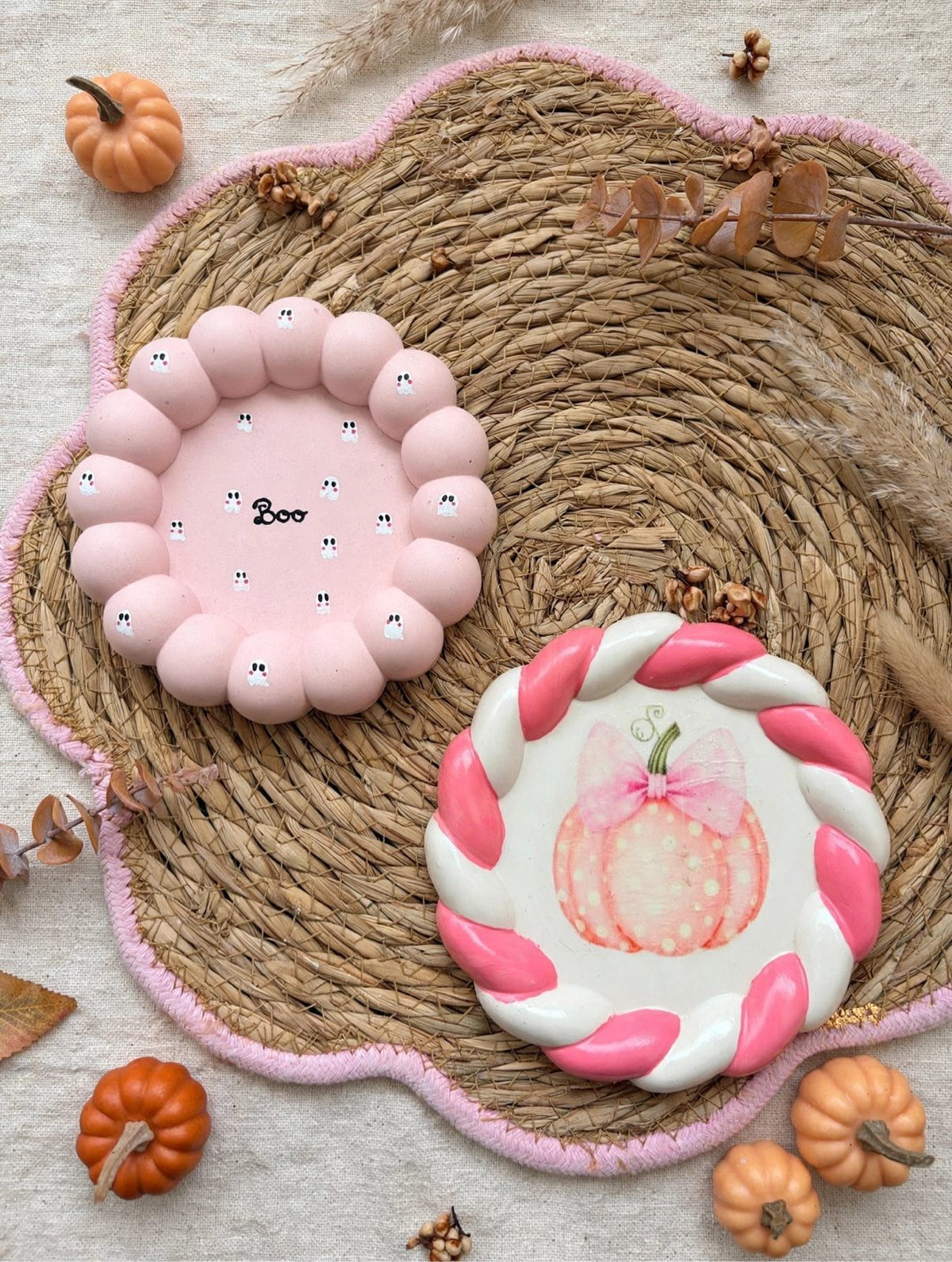 Vide-poche Boo et Vide-poche Pinky Pumpkin avec décoration Halloween